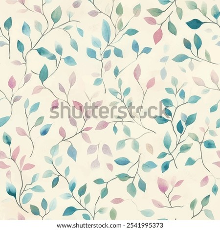 Cute leave seamless watercolor pattern on cream background. Leave vector illustration. Watercolor print in rustic vintage style, textile or wallpapers.