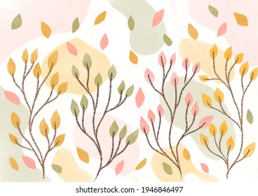 Hojas cortas en otoño ilustraciones de patrones sin costura. Fondo de color Pastel