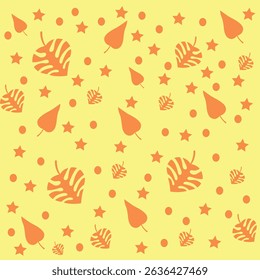 Cute leaves seamless pattern. Vector fall repeat texture with leaf on yellow background. Trendy beautiful season print for decor, wrapping, wallpaper, fabric design, card.