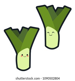 Cute leek characters in flat style