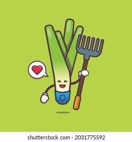 cute leek farmer. Vegetable world day. Vector isolated flat illustration for poster, brochure, web, mascot, sticker, logo and icon.