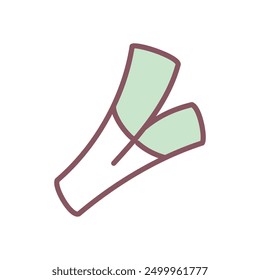 Cute leek icon. Hand drawn illustration of a vegetable isolated on a white background. Vector 10 EPS.