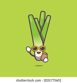 cute leek with shoping bag. Vegetable world day. Vector isolated flat illustration for poster, brochure, web, mascot, sticker, logo and icon.