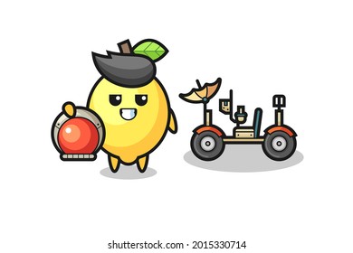the cute lemon as astronaut with a lunar rover , cute style design for t shirt, sticker, logo element