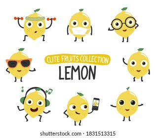 Cute lemon cartoon characters set.To see the other vector fruit cartoon illustrations , please check cute fruits collection.