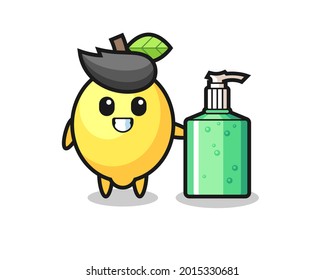 cute lemon cartoon with hand sanitizer , cute style design for t shirt, sticker, logo element