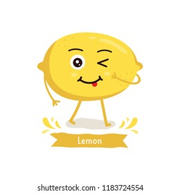 Cute Lemon character, Lemon cartoon vector illustration. Cute fruit vector character isolated on white background