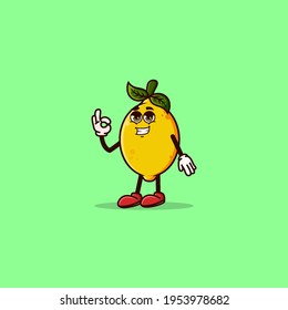 Cute Lemon character with cool emoji and show gesture OK. Fruit character icon concept isolated. Emoji Sticker. flat cartoon style Vector