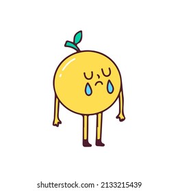 Cute lemon character crying, illustration for t-shirt, sticker, or apparel merchandise. With doodle, retro, and cartoon style.