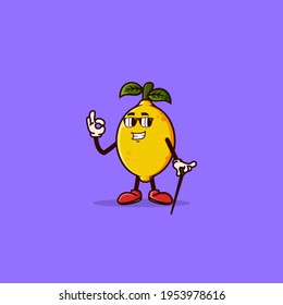 Cute Lemon character with eye glass and OK hand gesture. Fruit character icon concept isolated. flat cartoon style Premium Vector