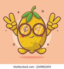 cute lemon character mascot with peace sign hand gesture isolated cartoon in flat style design