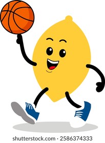 Cute Lemon Character Playing Basketball – Fun Sports Illustration. A playful and energetic illustration perfect for sports-themed designs, kids' projects, and kawaii-style artwork.