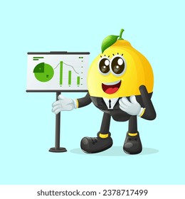 Cute lemon character presenting financial reports. Perfect for kids, merchandise and sticker, banner promotion or blog
