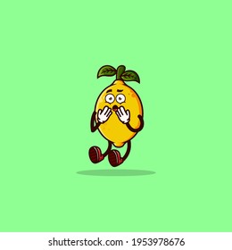 Cute Lemon character shocked. Fruit character icon concept isolated. Emoji Sticker. flat cartoon style Vector