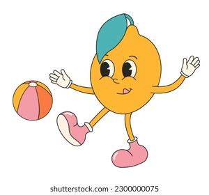 Pegatina de caracteres limoneros en el estilo groovy y2k. Caricatura retro de estilo retro moderno, personaje de mascota cómica.