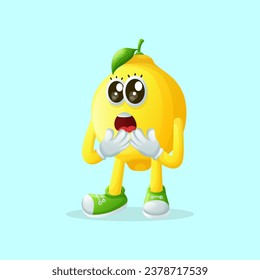 Cute lemon character with a surprised face and open mouth.  Perfect for kid
