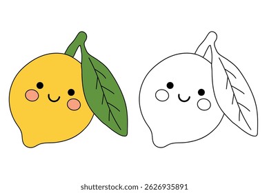 Páginas de coloração de limão bonito para crianças. Traço e cor Limão. Flashcard de frutas de limão para ilustração vetorial de crianças. A letra L é para o limão. Planilhas de verão de frutas divertidas imprimíveis para atividades infantis.