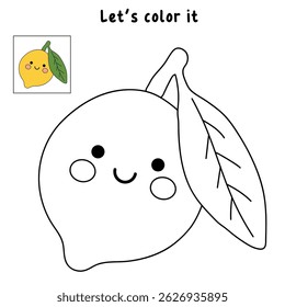 Cute Lemon coloring pages for kids. Trace and color Lemon. Lemon fruit flashcard for kids vector illustration. Letters L is for Lemon. Fun fruit summer worksheets printable for kids activity.
