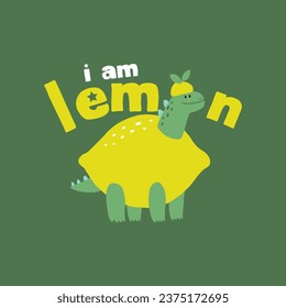 Cute lemon dinosaur stickers vector