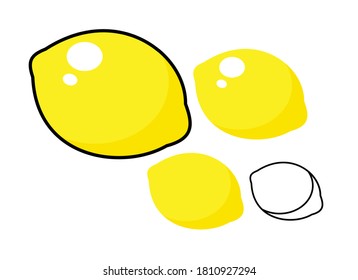 Dibujo de limón lindo en un fondo aislado.  Establecer vector de icono. Resaltar, sombra, objeto de contorno. Ilustración de fruta fresca y colorida. Diseño plano