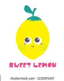 cute lemon drawing as vector for kids fashion