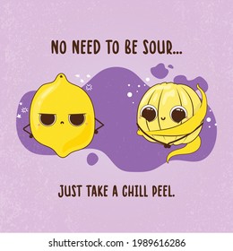 Cute Lemon mit Faces Characters Card Sour und Chill Illustration Doodle Sketch Graphic