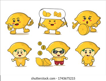 Cute Lemon Fruit Cartoon Character Design. Mascot illustration design