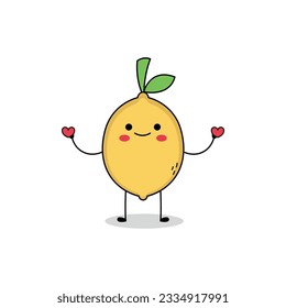 Cute lemon fruit cartoon character spreading love