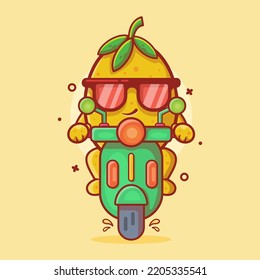 cute lemon fruit character mascot riding scooter isolated cartoon in flat style design