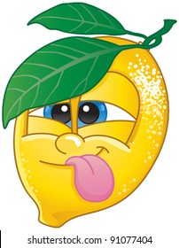 Cute lemon fruit character pulling a funny face for lemon-flavored fruit candy or drink