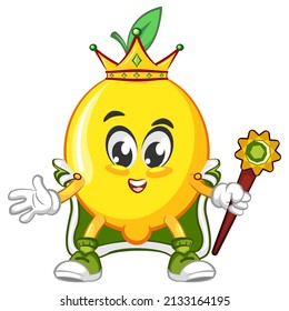 linda mascota de la fruta de limón ilustración icono vector rey