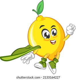 cute lemon fruit mascot character illustration logo icon vector being superhero
