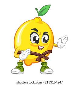 linda mascota de la fruta de limón ilustración icono vector de icono de karateka