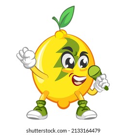 cute lemon fruit mascot character illustration logo icon vector being singer
