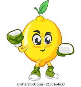 cute lemon fruit mascot character illustration logo icon vector boxing