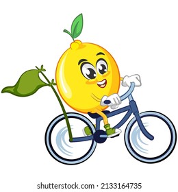 cute lemon fruit mascot character illustration logo icon vector in cycling