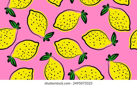 Cute lemon fruits pattern background vector design