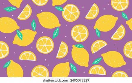 Cute lemon fruits pattern background vector design