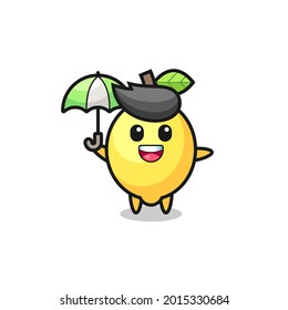 cute lemon illustration holding an umbrella , cute style design for t shirt, sticker, logo element