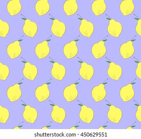 Cute lemon with leaf on blue background pattern seamless backdrop wallpaper, Vector image