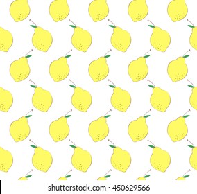 Cute lemon with leaf on white background pattern seamless backdrop wallpaper, Vector image