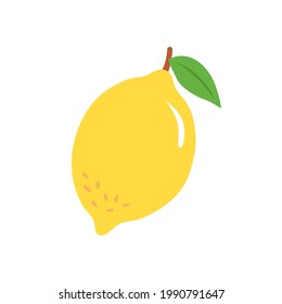 Cute lemon with leaves in a hand-drawn style. Simple vector illustration. Perfect for a poster in a cafe or in the kitchen, as well as for lemonade labels, cosmetics or as logo