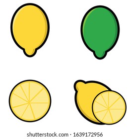 Cute Lemon Lime Cartoo Vector Illustration. Set 4 Mascot.