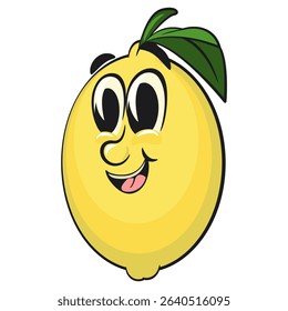 cute lemon mascot cartoon, fun citrus character vector for summer, work of hand drawn