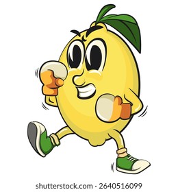 cute lemon mascot cartoon practicing boxing wearing boxing glove, fun citrus character vector for summer, work of hand drawn