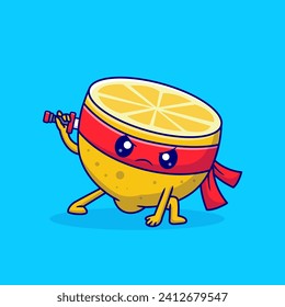 Cute Lemon Ninja Holding Sword Vector Icon Illustration.
Fruit Holiday Icon Concept Isolated Premium Vector. Flat
Cartoon Style