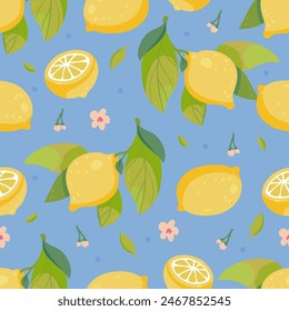 Cute lemon pattern in a small flower. Children's print. Motifs are scattered randomly. Seamless vector texture. Elegant template for fashionable prints.