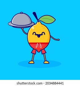 cute lemon restaurant waiter cartoon character