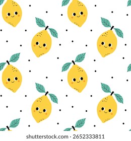 Cute lemon seamless pattern in kawaii style.