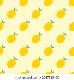 Cute Lemon Seamless Pattern Vector. Fruity Illustration. Yellow Fruits Cartoon Flat Design Simple. Kids Children Decoration Element. Ingredients dor Lemonade, Citrus, Lemon tea. Juicy and Refreshing